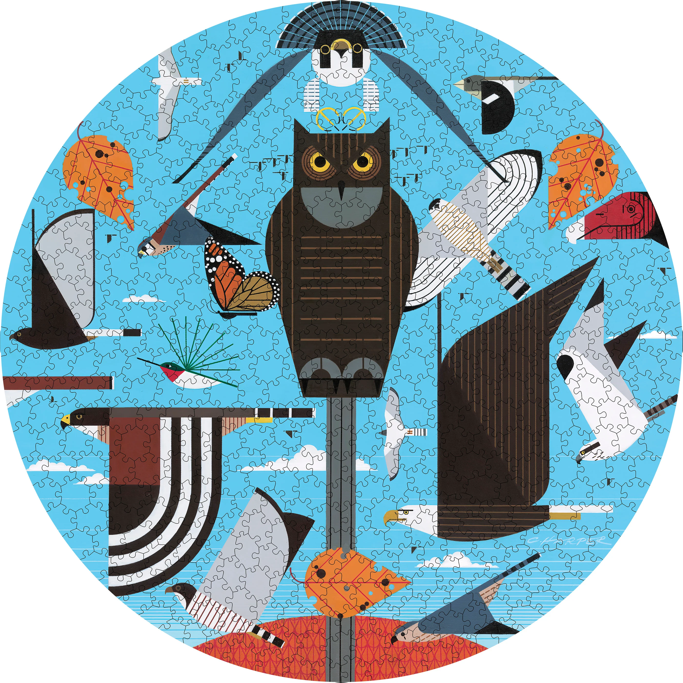 Charley Harper: Hawk Mountain 500-Piece Circular Jigsaw Puzzle - Image 2