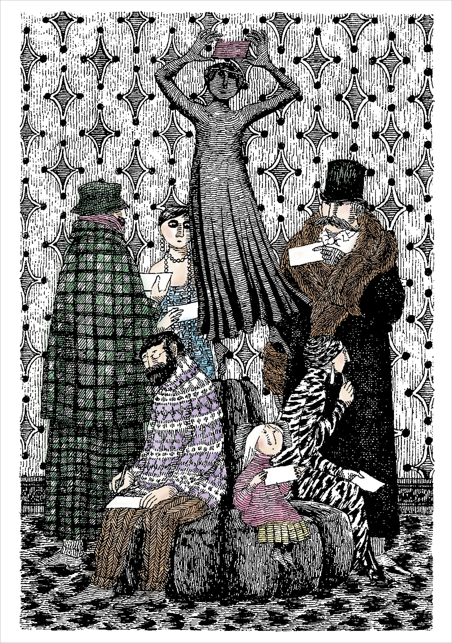 Edward Gorey: Group on Sofa Notecard