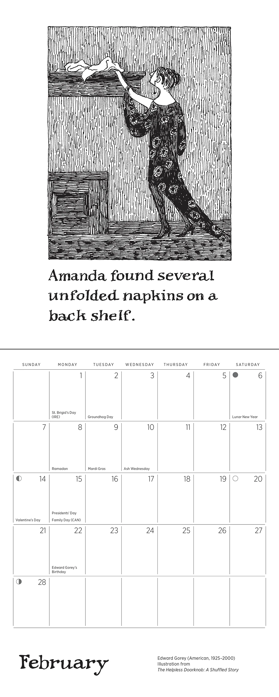 Edward Gorey: The Helpless Doorknob 2027 Mini Wall Calendar - Image 6